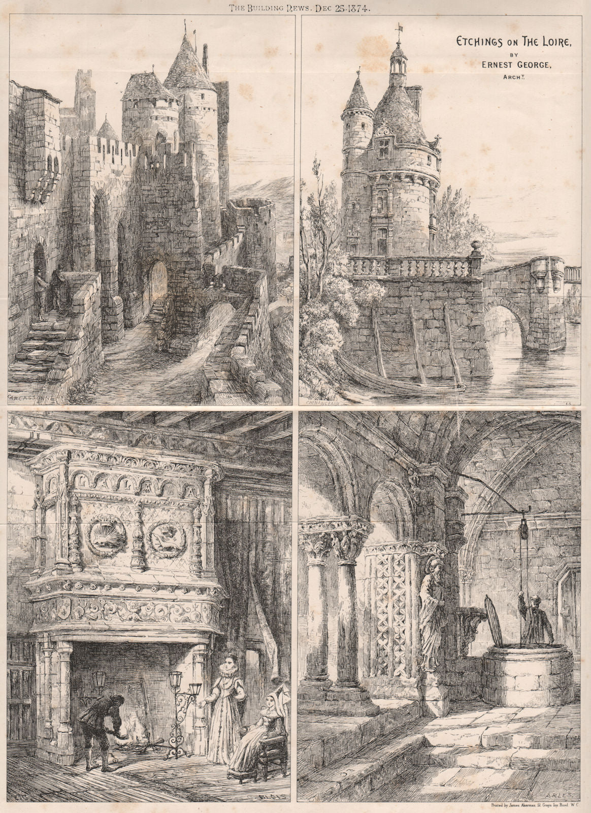 Etchings on the Loire; by Ernest George, Architect 1874 old antique print